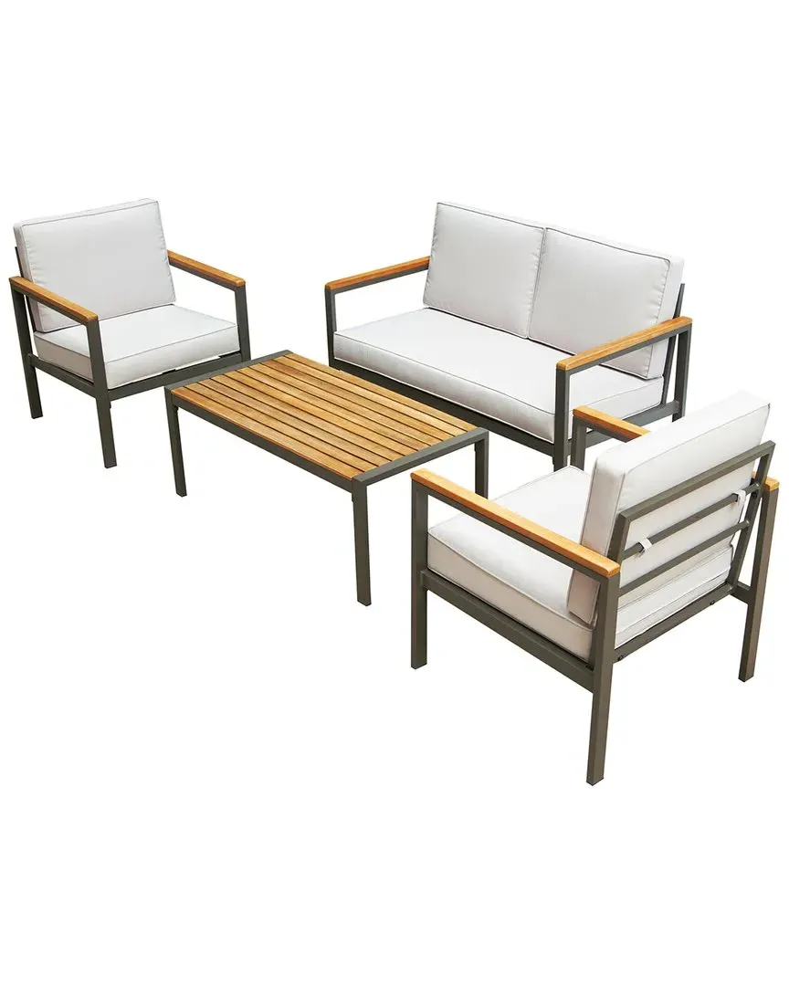 Ribe 4-Piece Patio Set with Wood Accents - Grey, Aluminum image