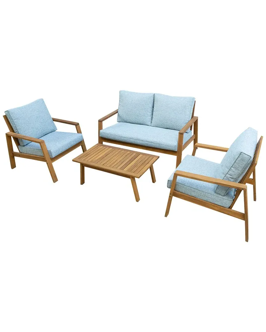 Saman 4-Piece Patio Set with Wood Accents - Brown, FSC Wood