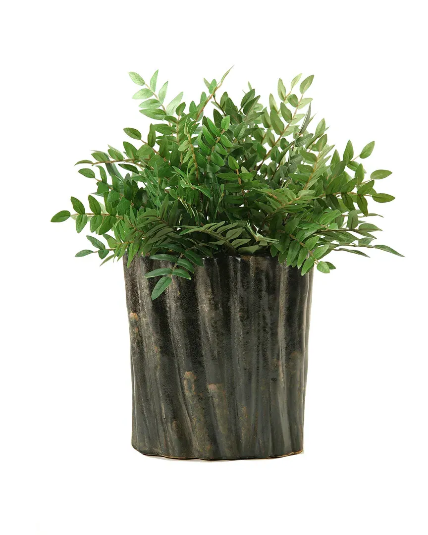 19in Locust Spray in Oval Ceramic Planter - Green image