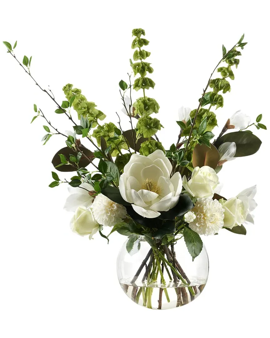 Bells Of Ireland Magnolias Flower Arrangement - White, Glass image