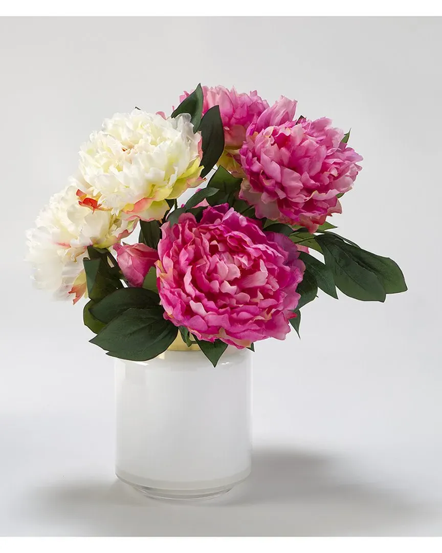 Cream and Pink Peonies in Glass Vase with Gold Collar