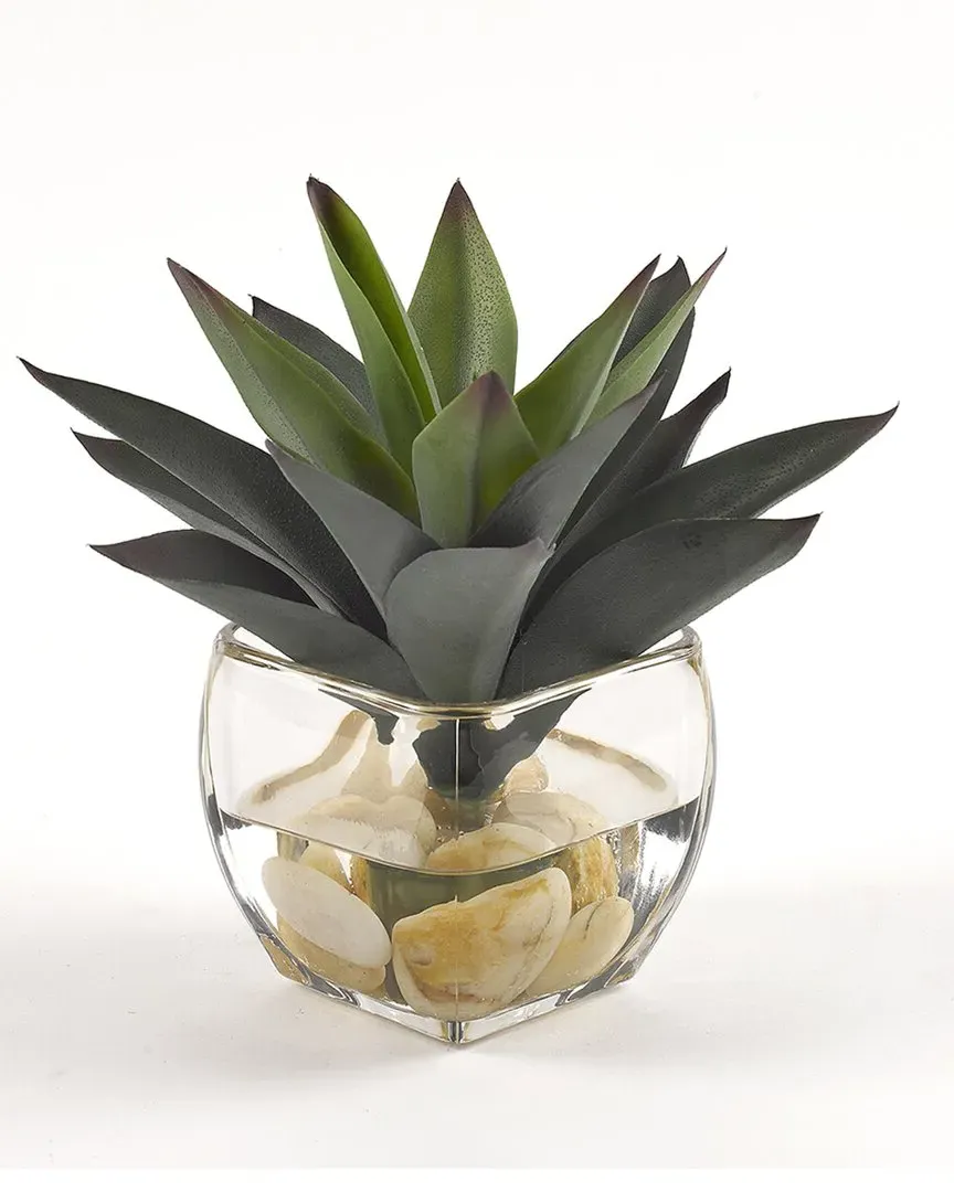 D&W Silks Aloe Plant in Glass Cube - Green image