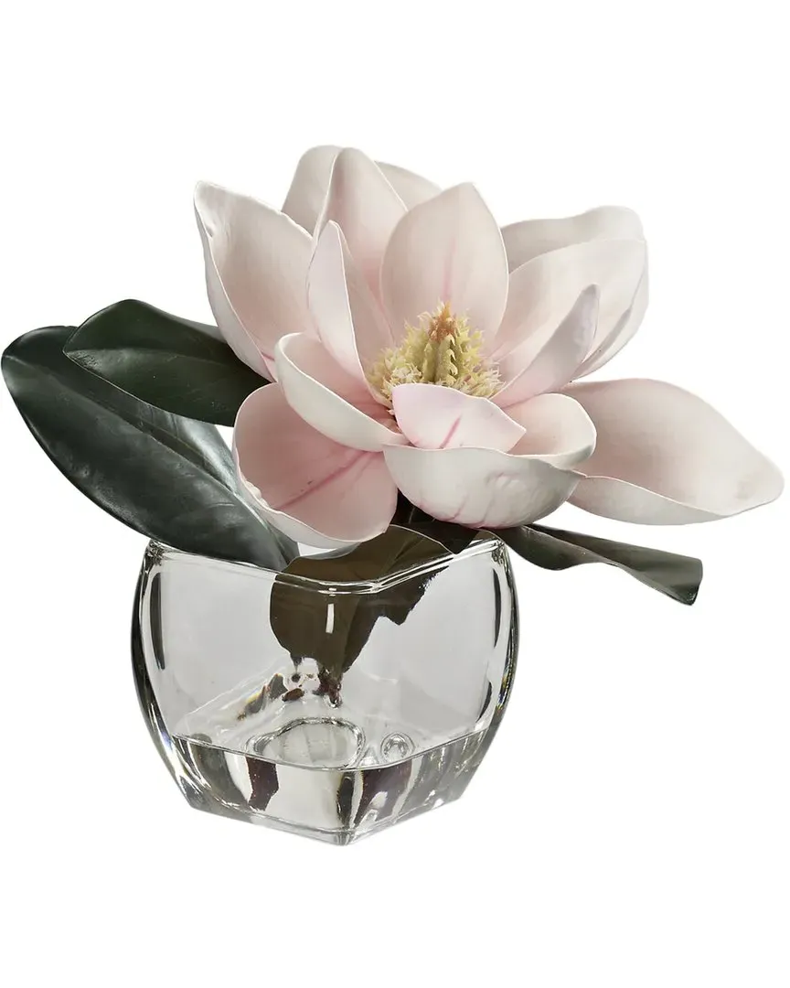 Eva Magnolia Stem in Square Glass Vase - Pink
