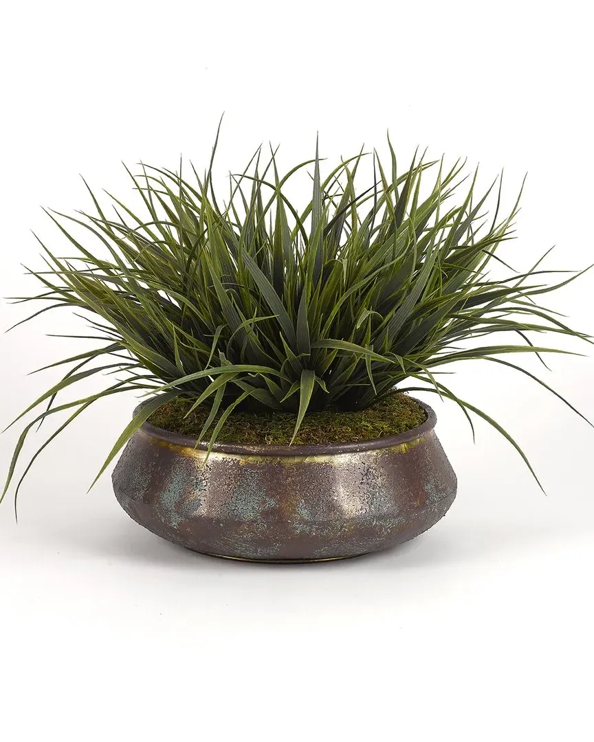 Green Wild Grass in Aged Copper Bowl - Green image