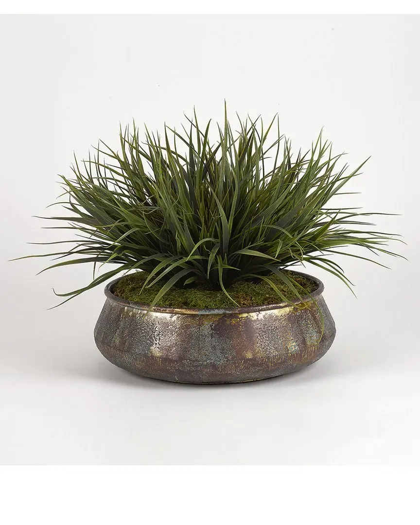 Green Wild Grass in Copper Bowl - Green