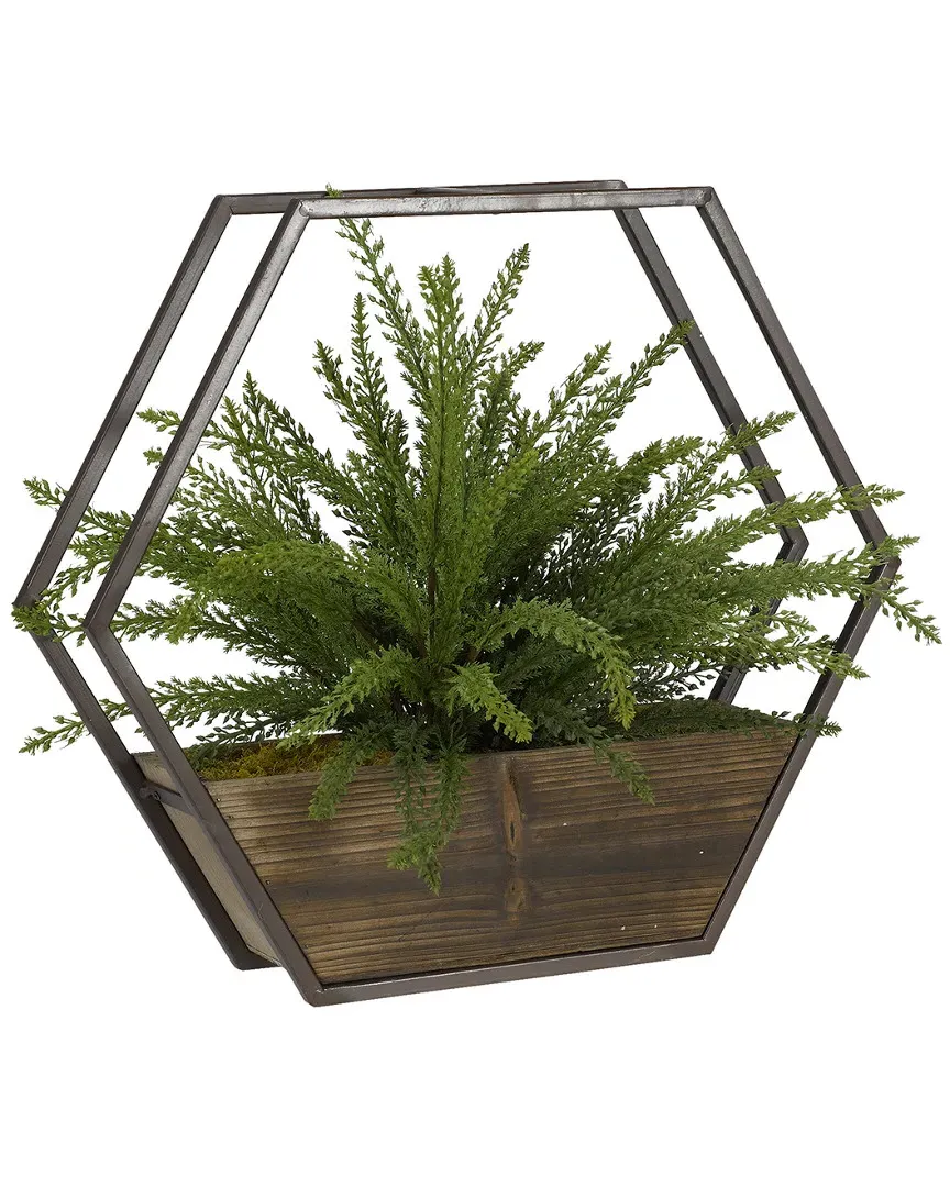 Heather Fern Hexagon Wall Sconce - Green, Wood image