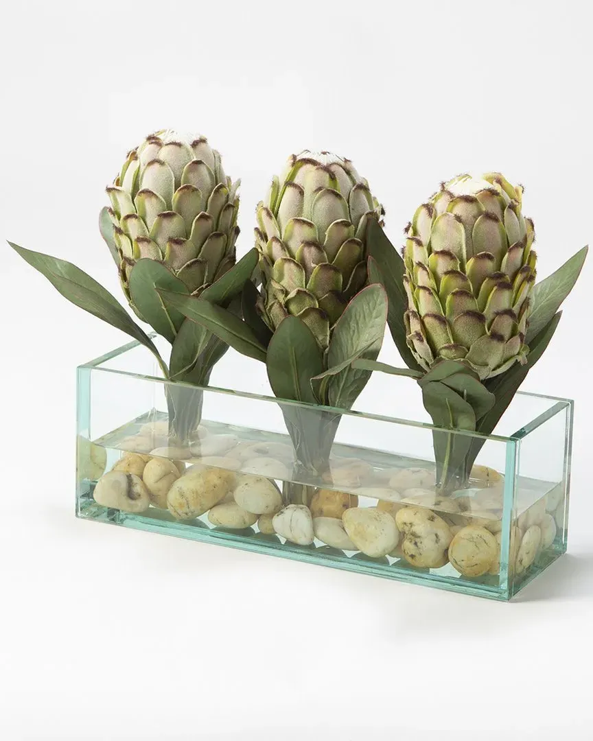 Inc Green Proteas Rectangle Aquarium Glass Arrangement image