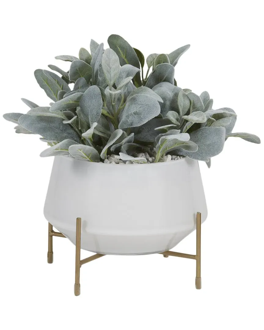 Lamb's Ear in Glass Bowl with Metal Stand - Green image