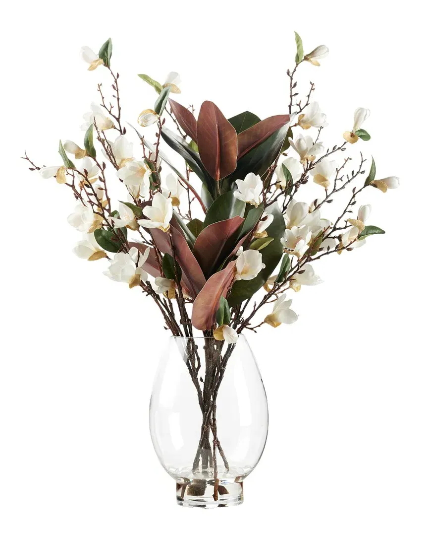 Magnolias Glass Pedestal Vase - White