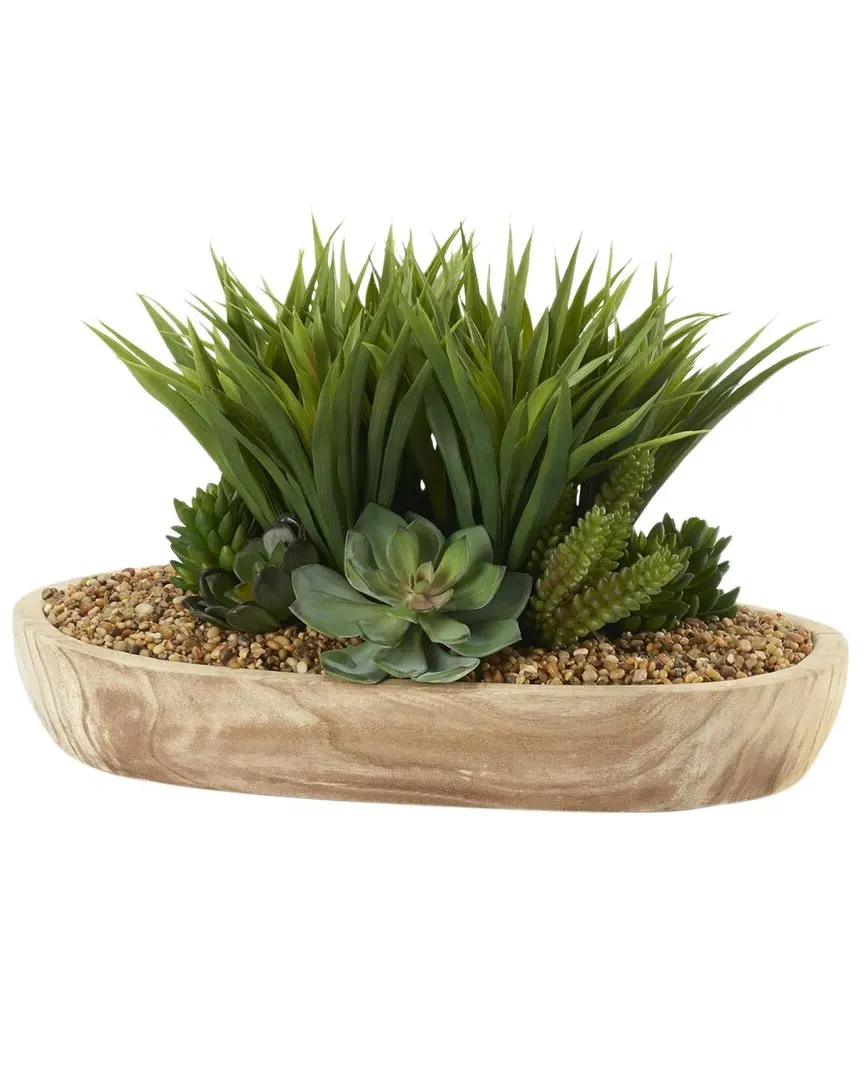 Oval Artificial Plant Arrangement - Green, Wood image