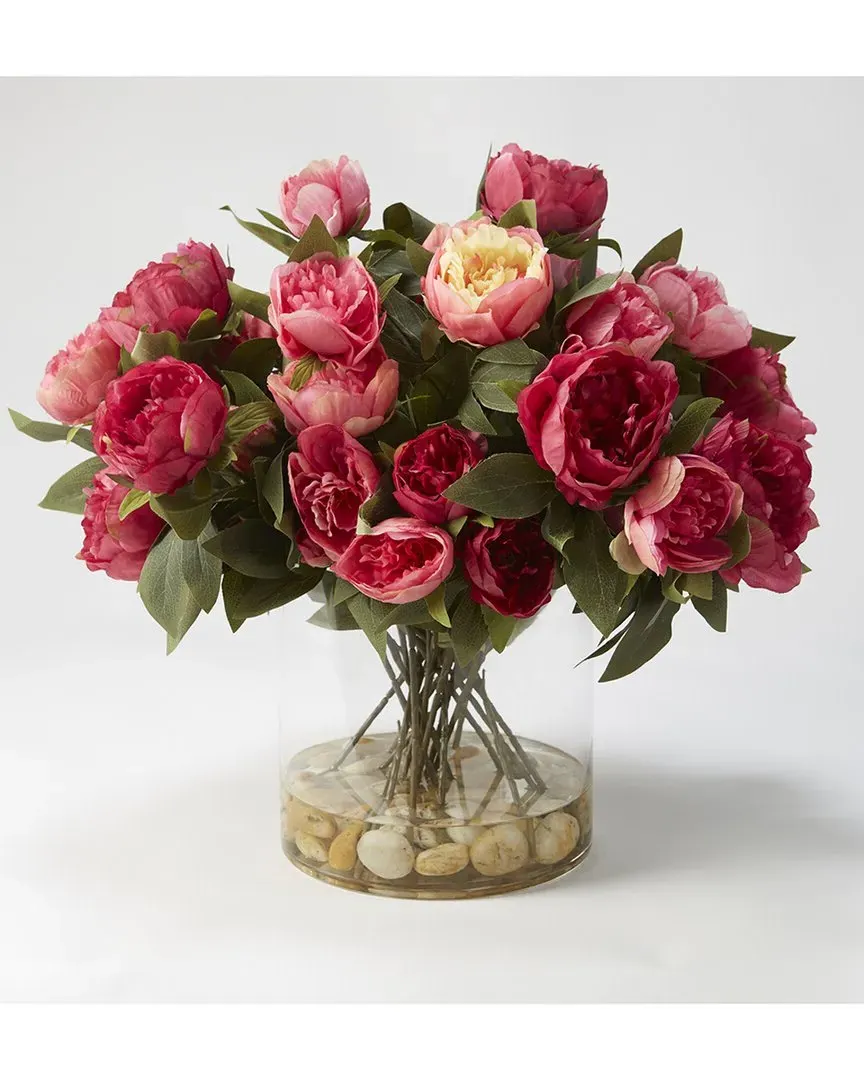 Pink and Burgundy Peonies in Round Glass Vase