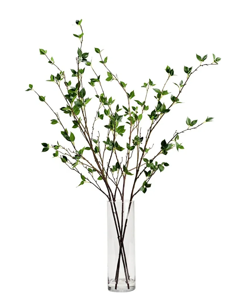 Real Touch Cherry Leaf Branches in Glass Vase - Green image