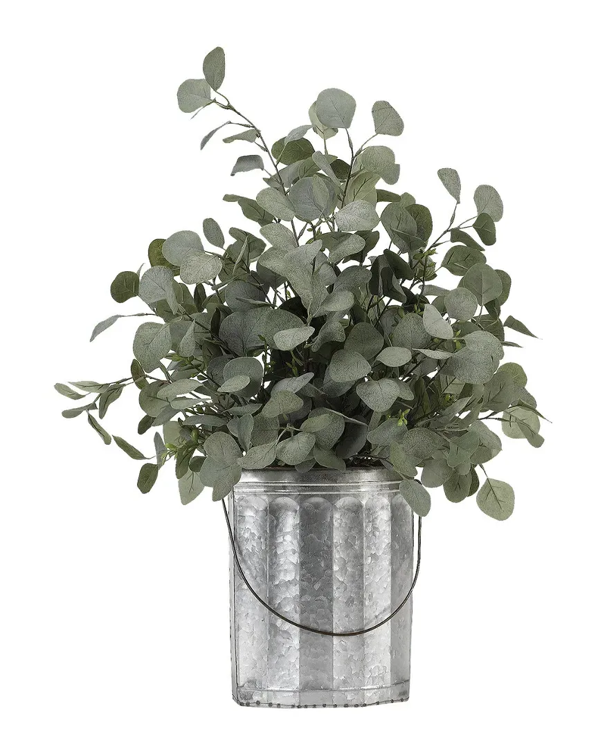 Silver Dollar Eucalyptus in Oval Metal Bucket - Green