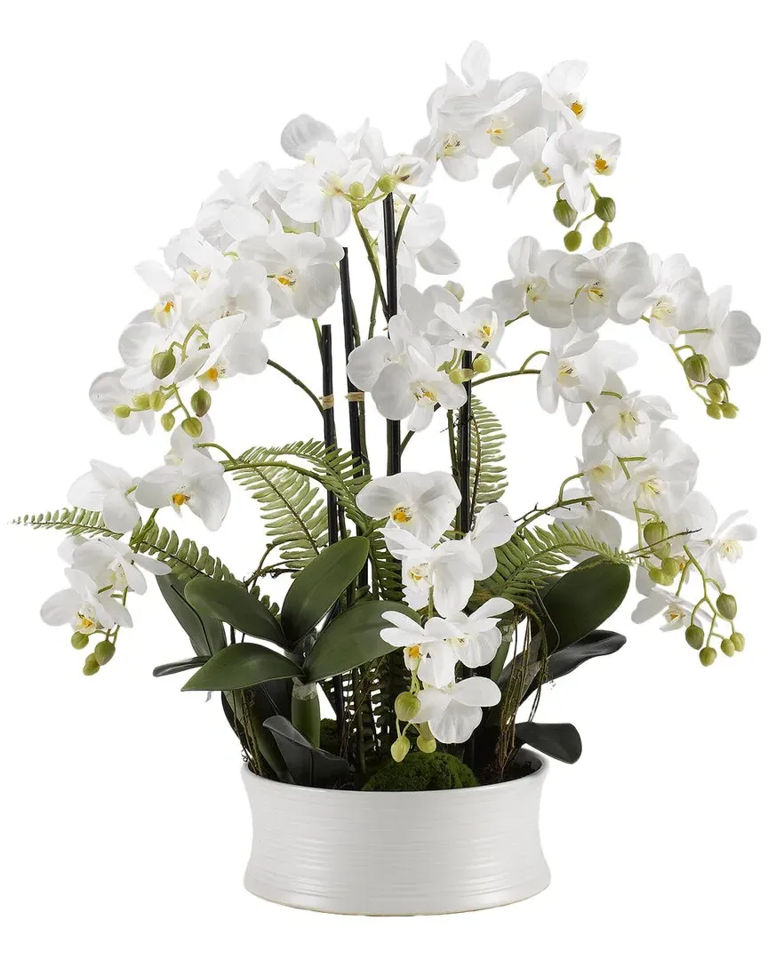 White Orchids Round Ceramic Dish - White