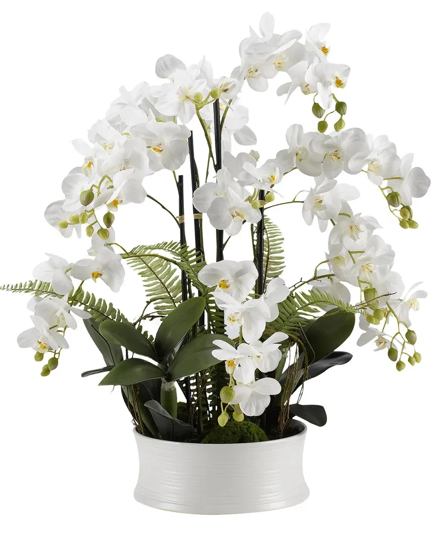White Orchids Round Ceramic Dish - White