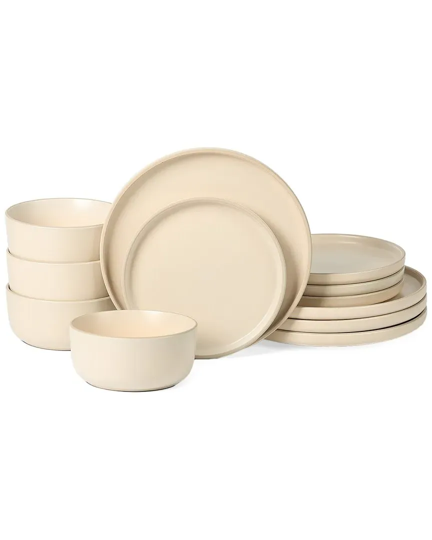 Amber 12-Piece Stoneware Dinnerware Set - Beige image