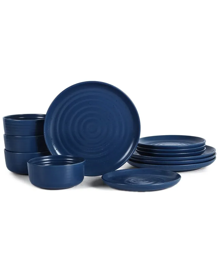 Ion 12-Piece Dinnerware Set - Blue, Stoneware