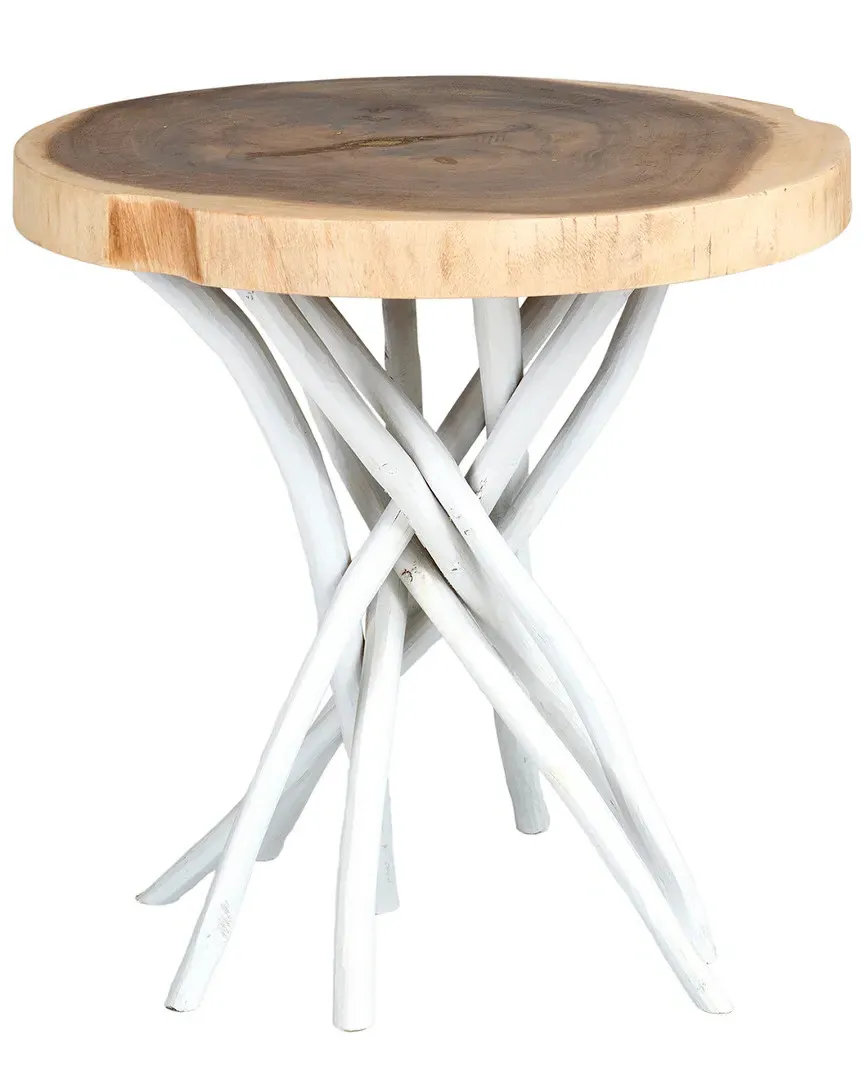 Joeslin Accent Table - White, Teak