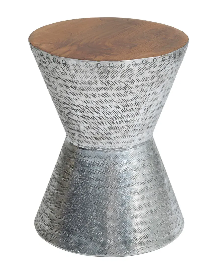 Lupton Round Accent Table - Silver, Teakwood