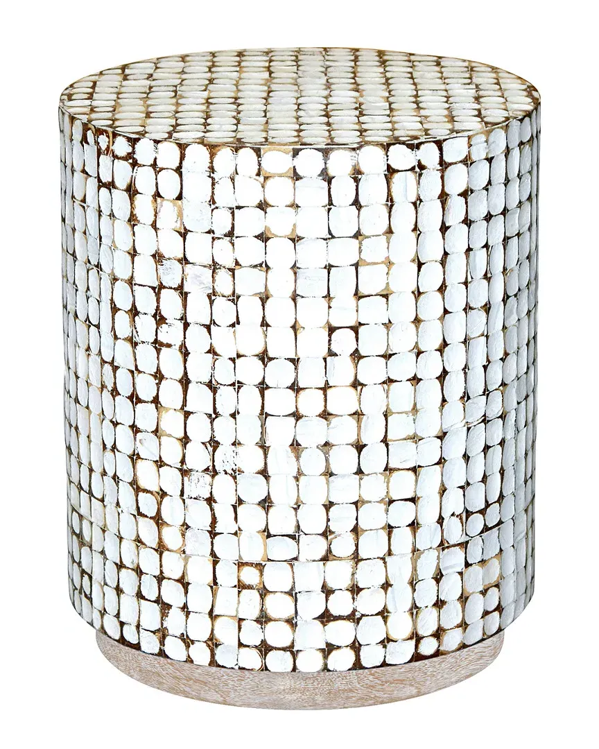 Simon Round End Table - White, Coconut Shell image