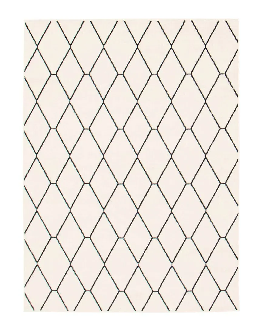 Macy Diamante Geometric Rug - White, Microfiber