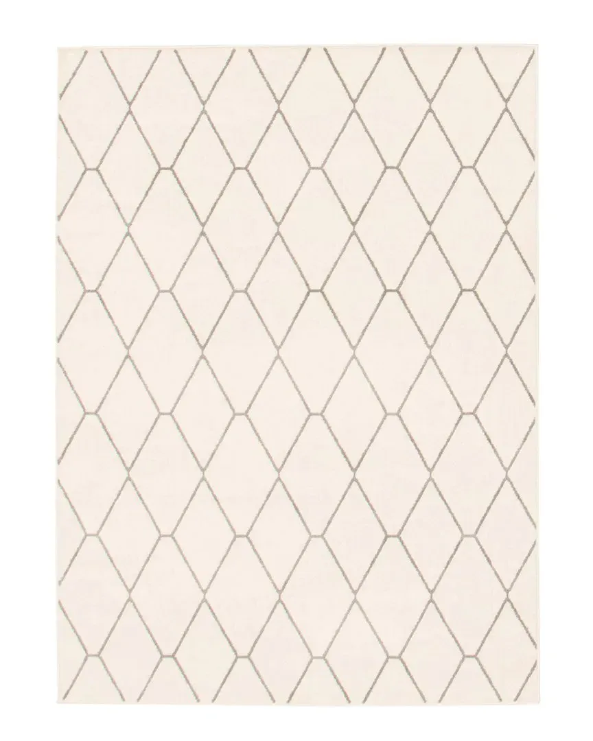 Macy Diamante Geometric Rug - White, Microfiber