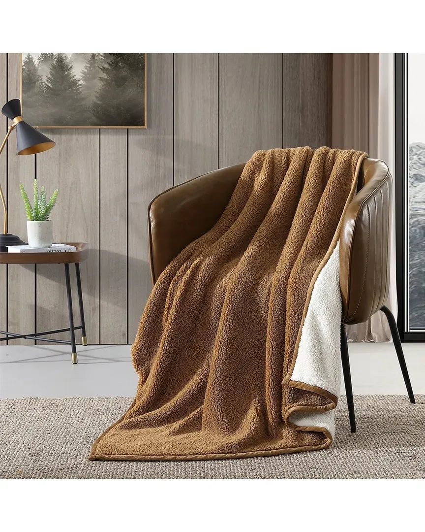 Bi Colored Sherpa-Reversible Throw Blanket - Brown image