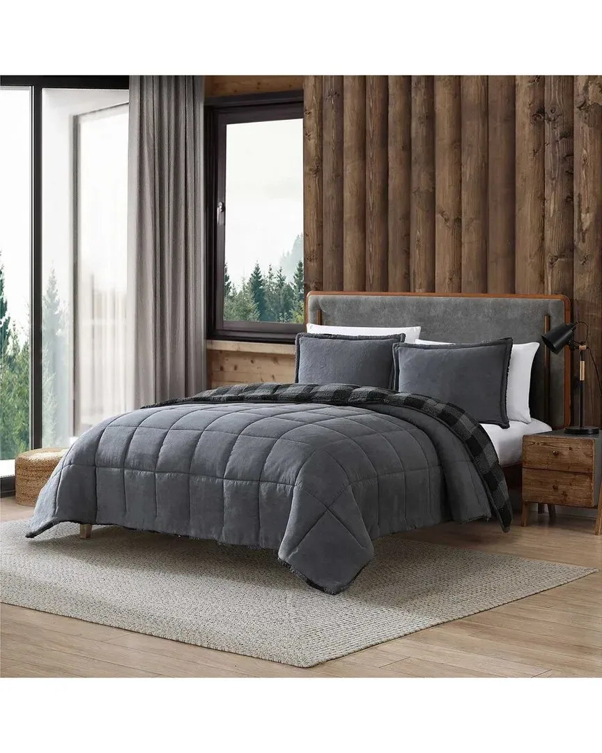 Cabin Plaid Comforter Bedding Set - Grey, Polyester