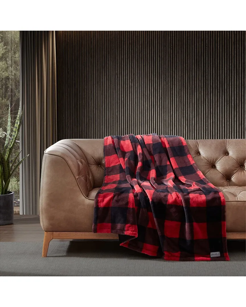 Cabin Plaid Fur Like Reversible Throw Blanket - Red