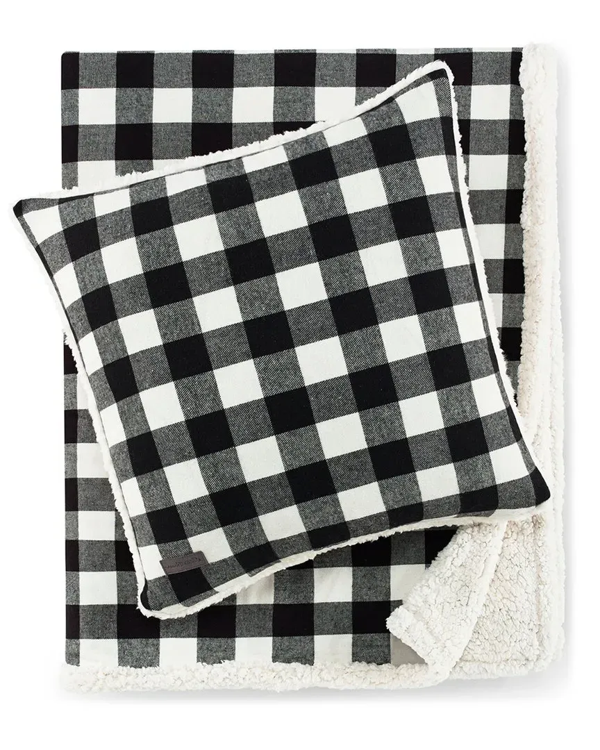 Cabin Plaid Throw & Pillow Cover Set - Black, Polyester image