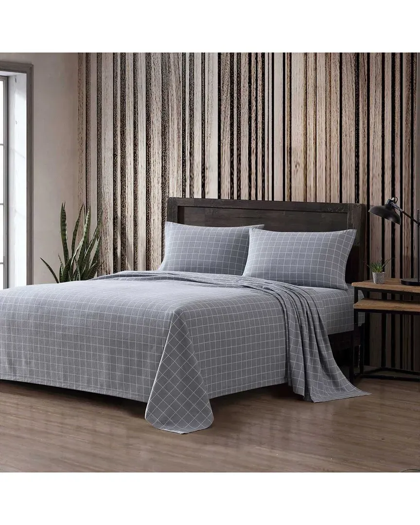 Great Plains Plaid Cotton Flannel Sheet Set - Grey, Cotton