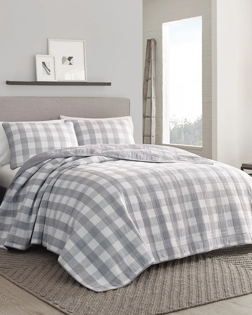 Lakehouse Plaid Cotton Quilt Set - Grey image