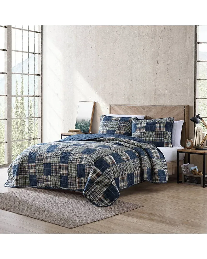 Madroplaid Reversible Quilt Set - Navy Blue, Cotton image