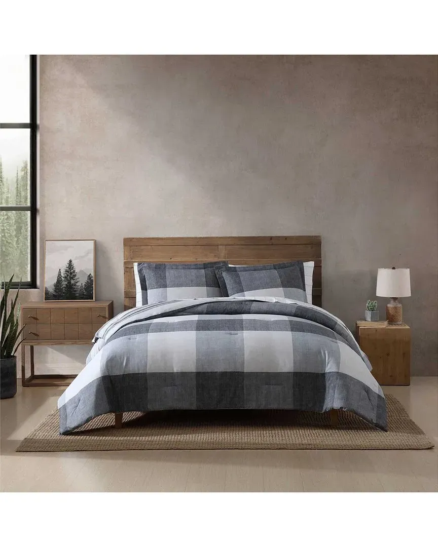 Printed Plaid Weave Comforter Set - Grey