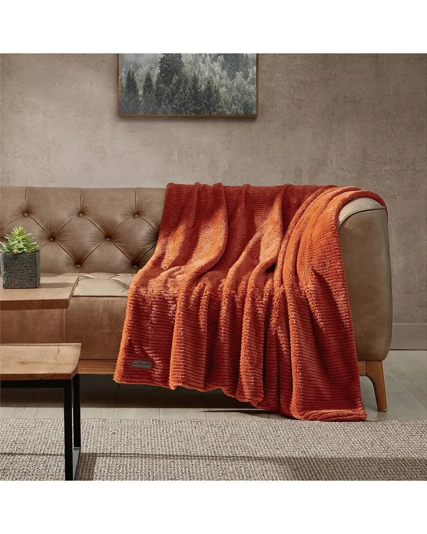 Ribbed Reversible Throw Blanket - Orange, Microfleece