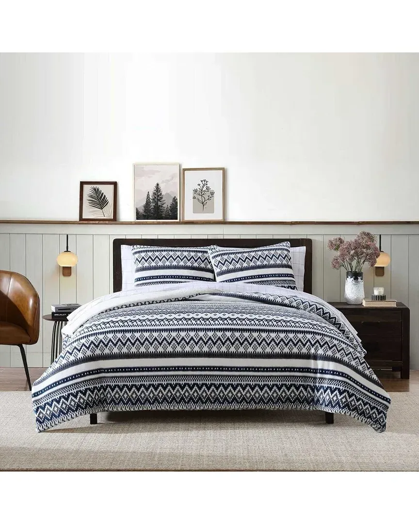 Shelton Fair Isle Plush Comforter Set - White/Navy/Grey image
