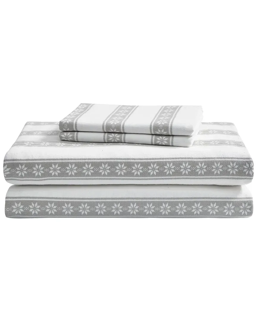 Snowflake Fair Isle Flannel Sheet Set - Grey, Cotton image