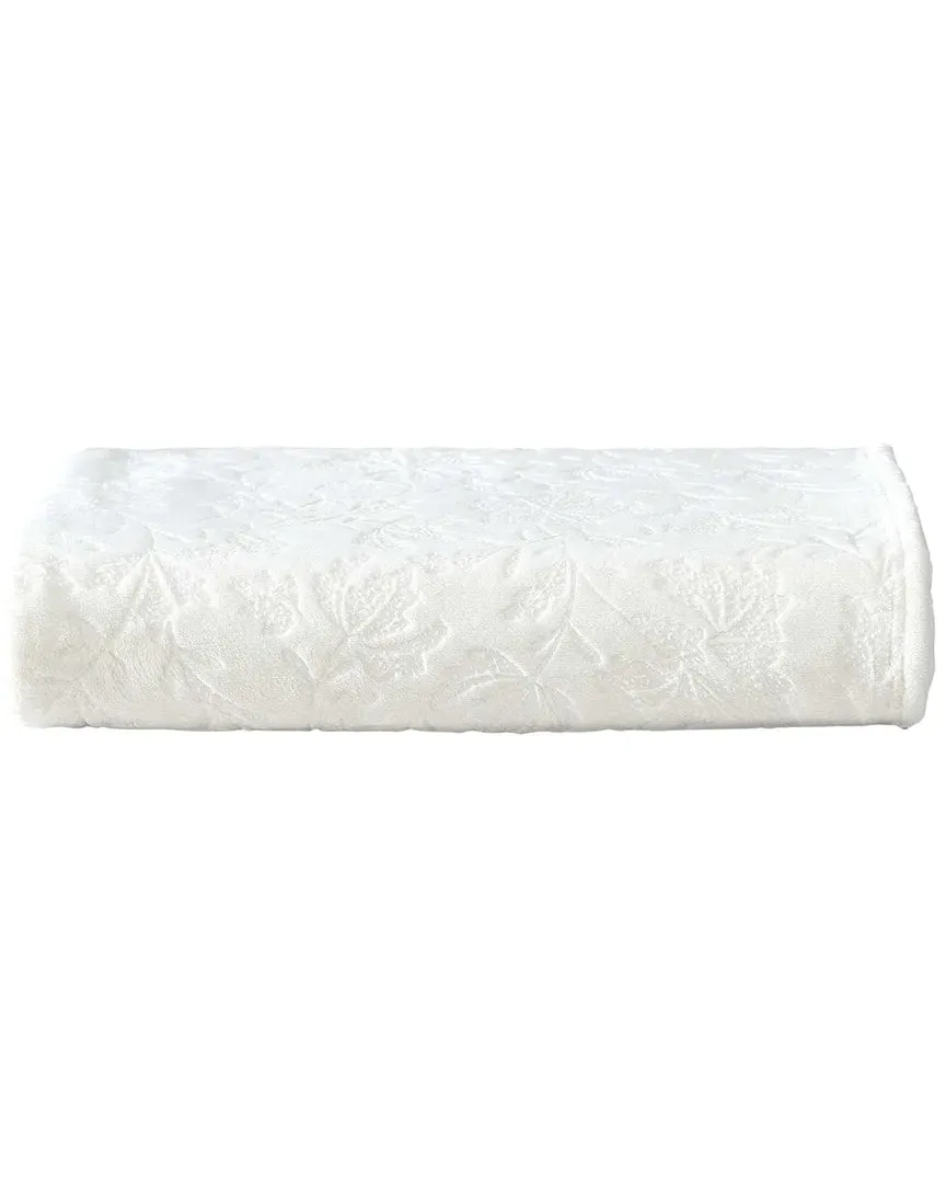 Woodblock Floral Reversible Throw Blanket - White, Polyester