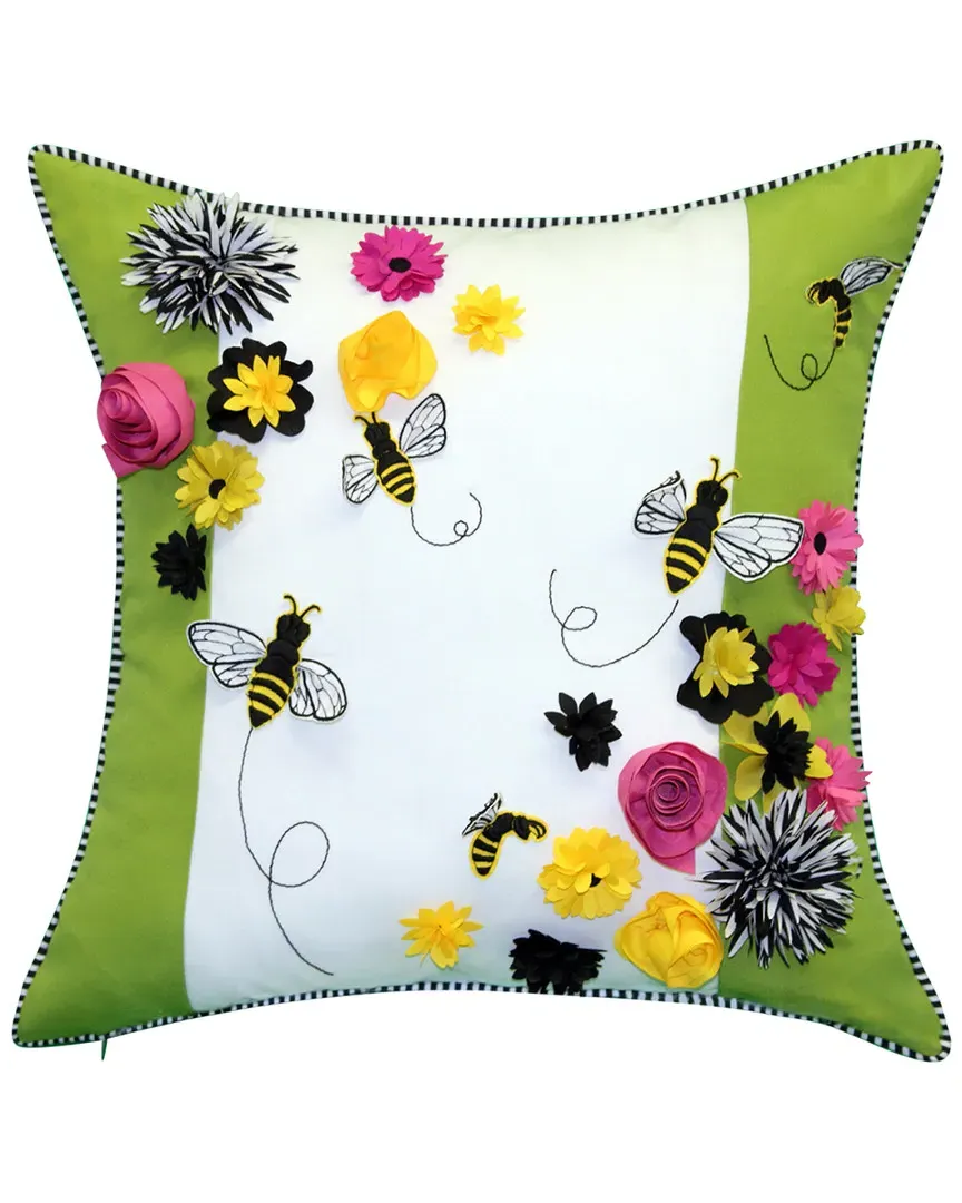 Bees & Flowers Dimensional Decorative Pillow - Multi, Polyester