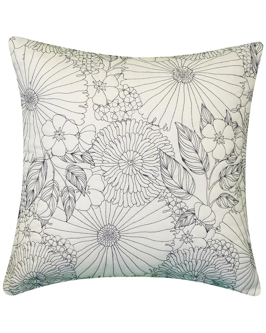Fine Line Embroidered Floral Decorative Pillow - Black, Polyester