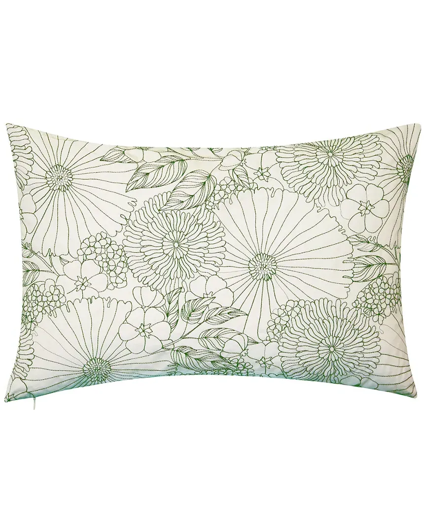 Fine Line Embroidered Floral Decorative Pillow - Lime, Polyester