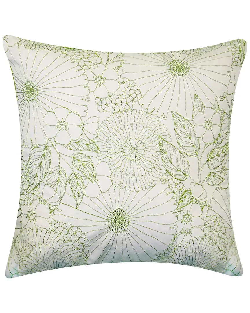 Fine Line Embroidered Floral Decorative Pillow - Lime, Polyester