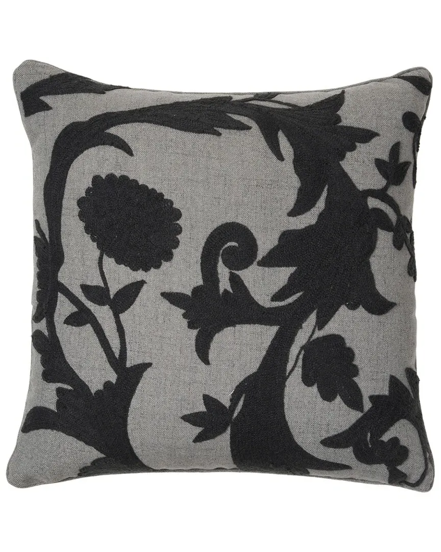 Floral Crewel Embroidered Pillow - Smoke, Linen Blend image
