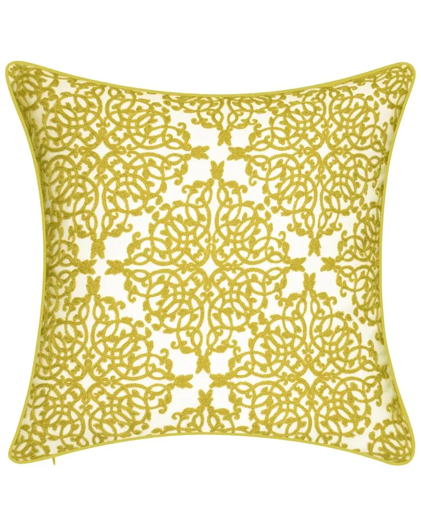 Indoor Outdoor Embroidered Lace Decorative Pillow - Citron