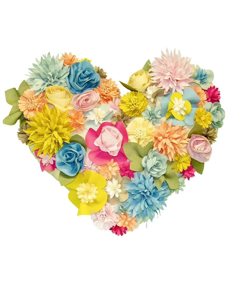 Indoor Outdoor Floral Heart Shaped Dimensional Pillow - Multi
