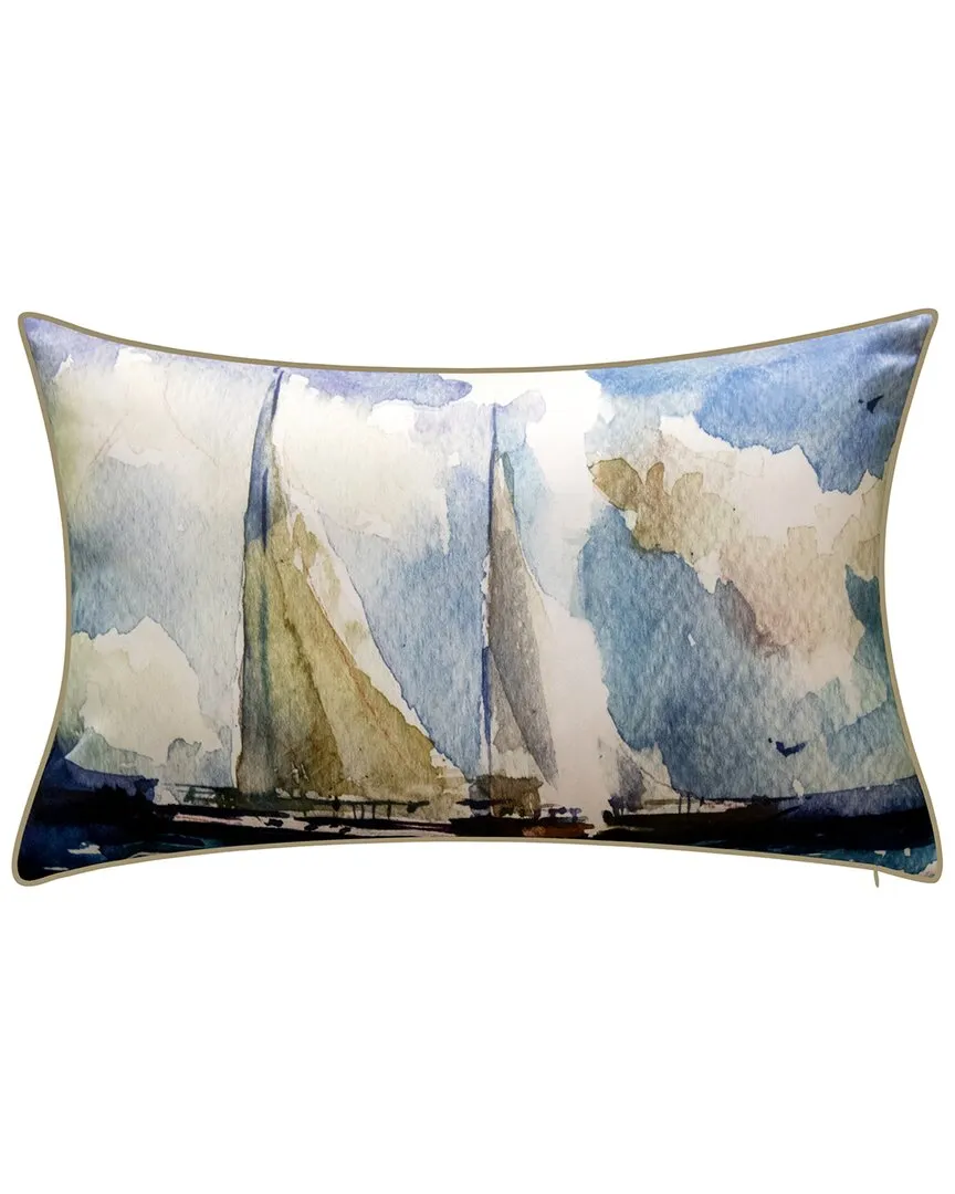 Indoor Outdoor Watercolor Sailboats Decorative Pillow - Multi image