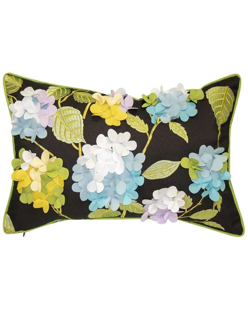 Indoor/Outdoor Dimensional Hydrangea Lumbar Pillow - Black, Polyester image