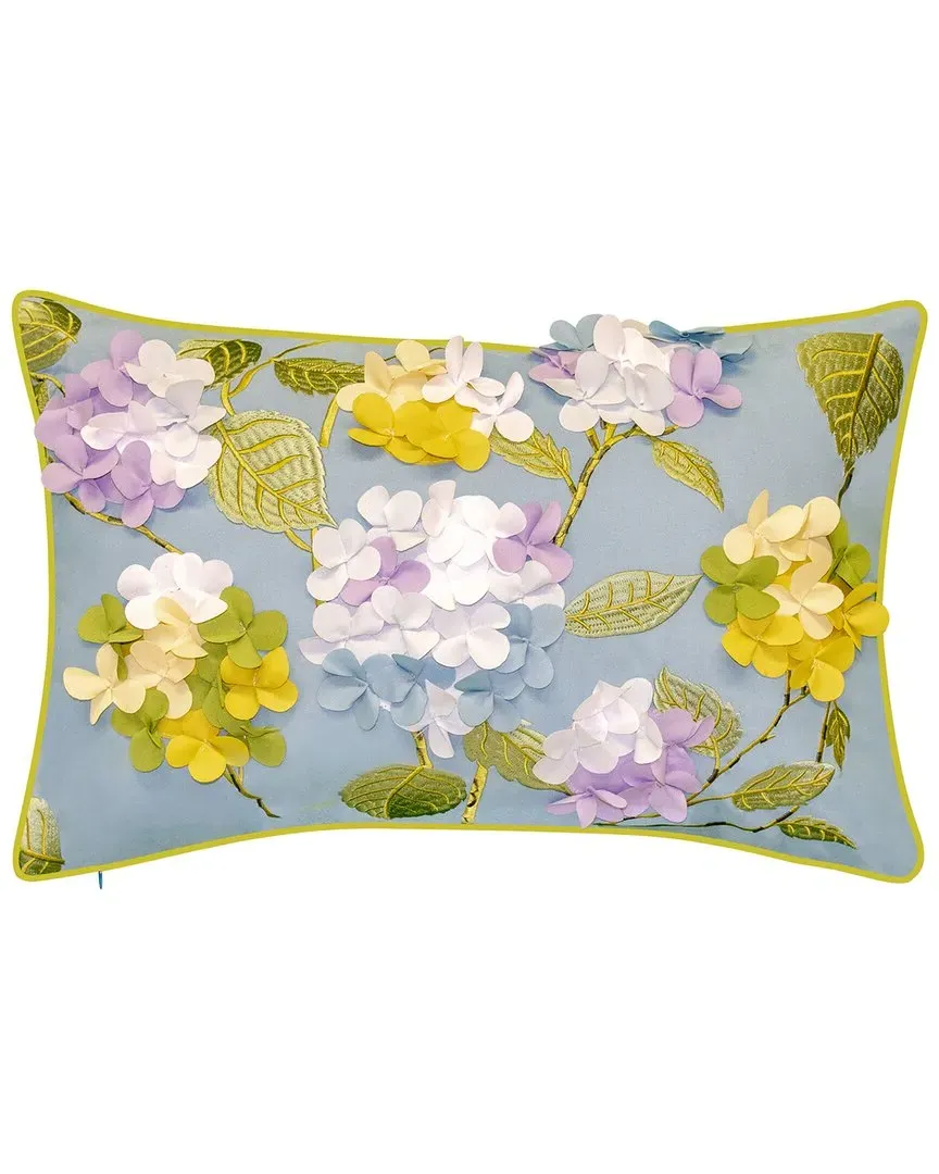 Indoor/Outdoor Dimensional Hydrangea Lumbar Pillow - Sky, Polyester