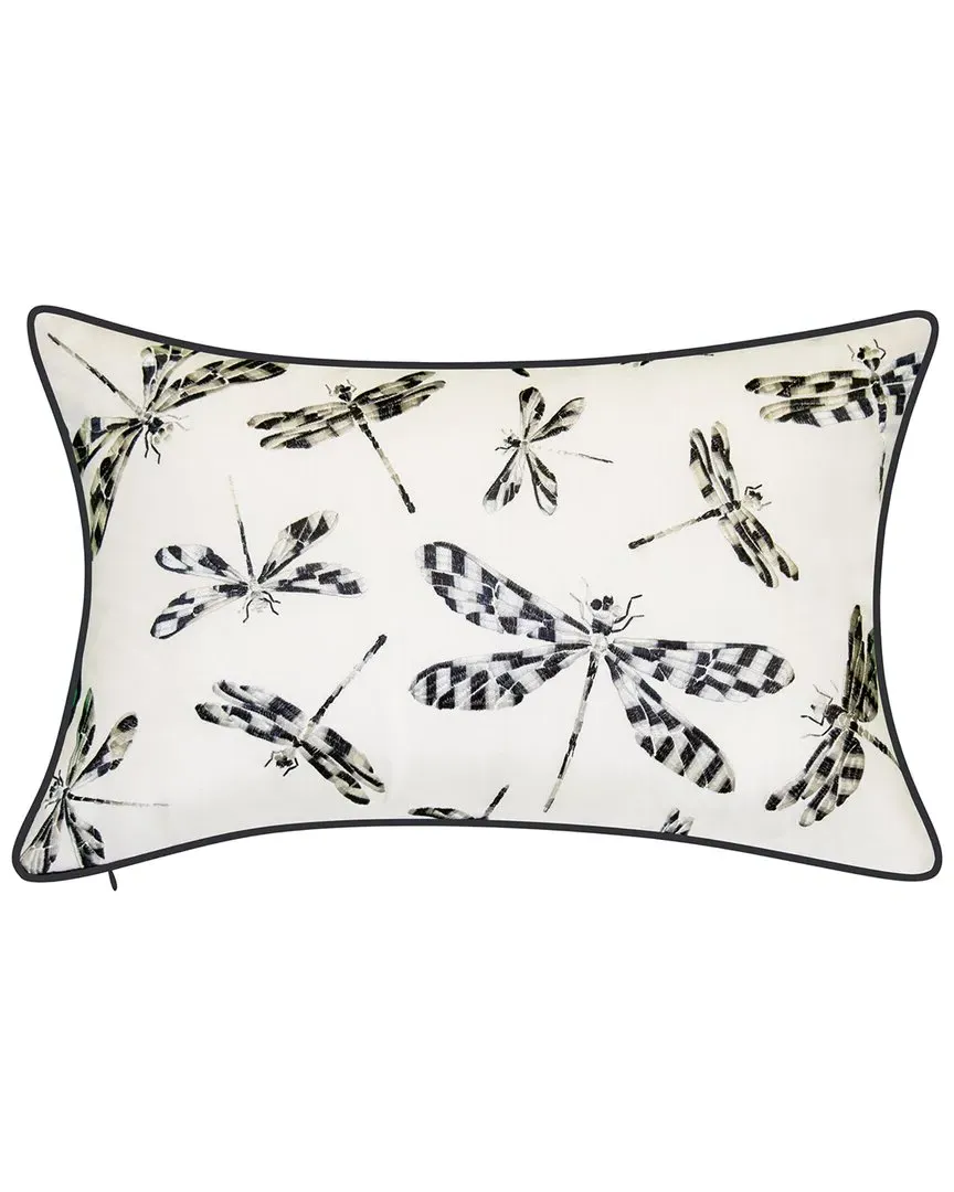 Indoor/Outdoor Embroidered Dragonflies Decorative Pillow - Black