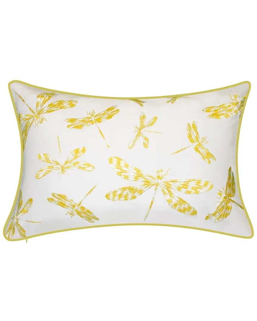 Indoor/Outdoor Embroidered Dragonflies Decorative Pillow - Yellow